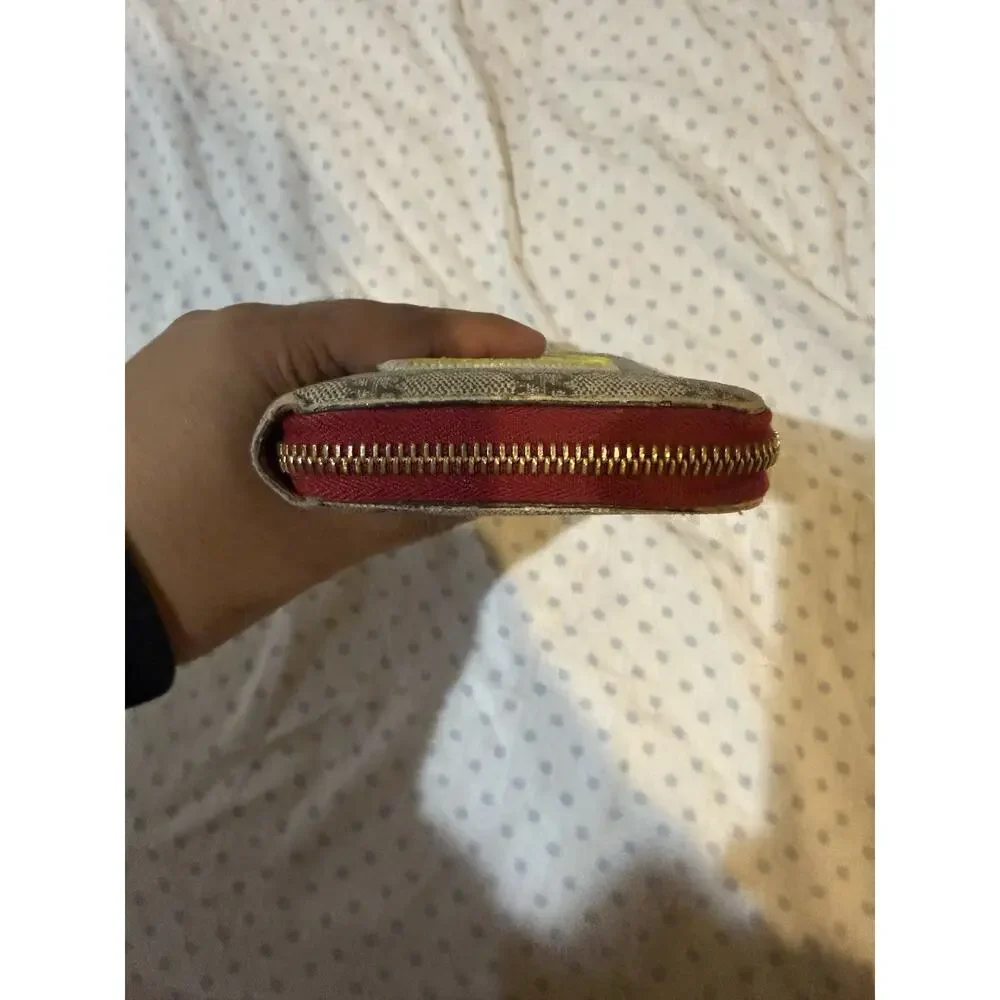 GUCCI Beige/Red GG Canvas w/Rainbow/Love Patch Zip Around Wallet
